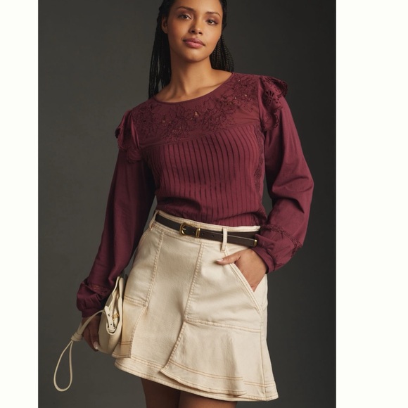 NWT Tiny Long-Sleeve Crescent Ruffled Lace Top M - Picture 2 of 11